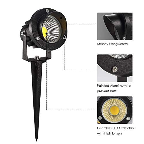 ProGreen Outdoor LED Landscape Lights, 5W LED Decorative Spotlight Lamp Ground Spike, 6000k Cool White LED Wall Lights, Waterproof IP65 LED Garden Lighting (2 Pack)