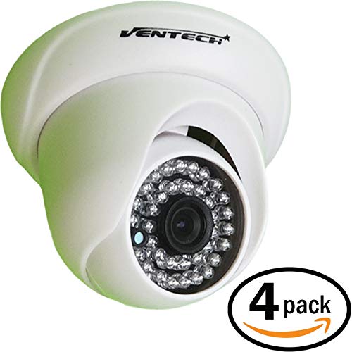 VENTECH 4 Pack CCTV Security Dome Camera Color 1000tvl 960H Analog CMOS 36 led IR-Cut Night Vision Infrared Home Surveillance 3.6mm Lens Indoor 12v Audio