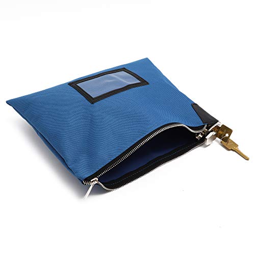 Locking Bank Bag with Zipper, Metal Lock, Anti Theft (Blue, 9 x 11.5