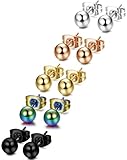 FIBO STEEL 5 Pcs Stainless Steel Round Ball Stud Earrings for Men Women,2MM