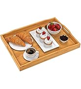 Pipishell Bamboo Serving Tray with Handles Rectangular Wooden Breakfast Tray Works for Eating, Wo...
