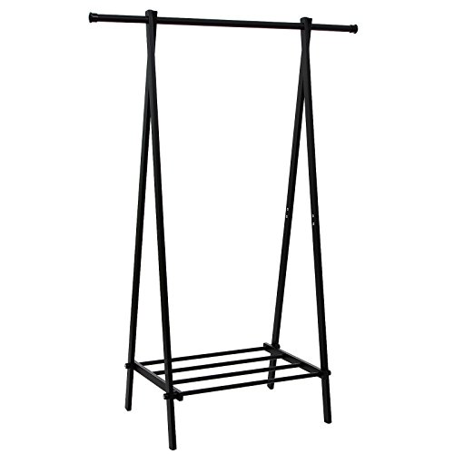 SONGMICS Heavy Duty Garment Rack Black Metal Clothes Coat Rack w’ 1-Tier Shoe Storage Shelf URCR11B