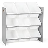 Humble Crew Toy Storage Organizer with 9 Removable Storage Bins for Kids Playroom, 3-Tier Toddler Toy Organization and Storage, Grey/White