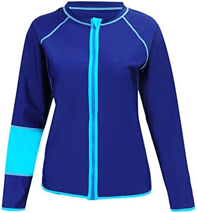 Women's Long Sleeve Zipper Up Beach Surf Guard Athletic Top Rash Guard Shirt Sun Protection Swimsuit (52 (US 12-14))