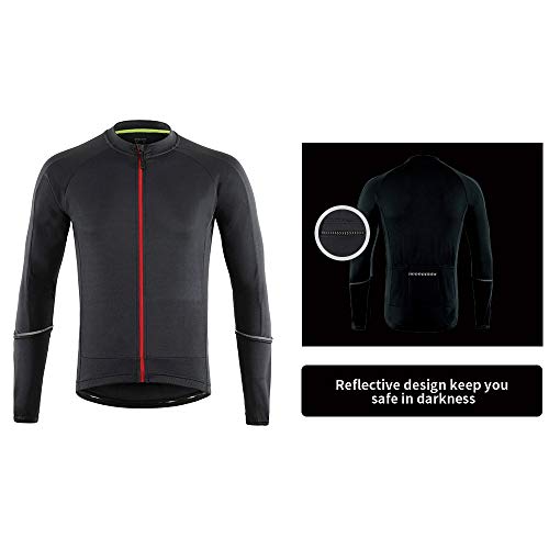 Men's Cycling Jersey Long Sleeves MTB Bike Bicycle Shirt (L, Black) - Thumbnail 5