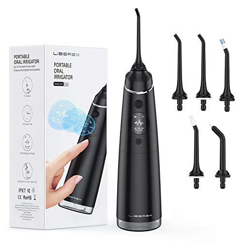 Liberex Cordless Water Flosser for Teeth - Portable USB Rechargeable 4 Floss Modes Oral Irrigator with OLED Display, Waterproof Dental Cleaner Pick for Braces, Travel, 5 Jet Nozzles