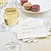 Oh Happy Day Wedding Cocktail Napkins - Gold Engagement Party Decorations for Shower, Reception, Retirement, Graduation, Birthday, Baptism, Anniversary, 3-Ply Disposable Paper Bar Cart Accessories