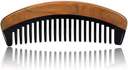 Wide Tooth Comb for Curly Hair - Green Sandalwood&Buffalo Horn Combs for Women, Men and Girls