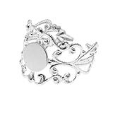 Beadaholique Adjustable Filigree Ring, 20 by 16mm, Bright Silver Tone