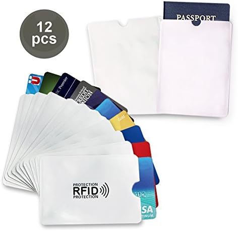 RFID Sleeve | Set of 12 Premium Anti-Theft Blocking Credit Card Passport Secure Protector Sleeve Case Holder Shields | Tear-Proof NFC Aluminium Foil Slim Design for Pocket Wallet Bag | Silver