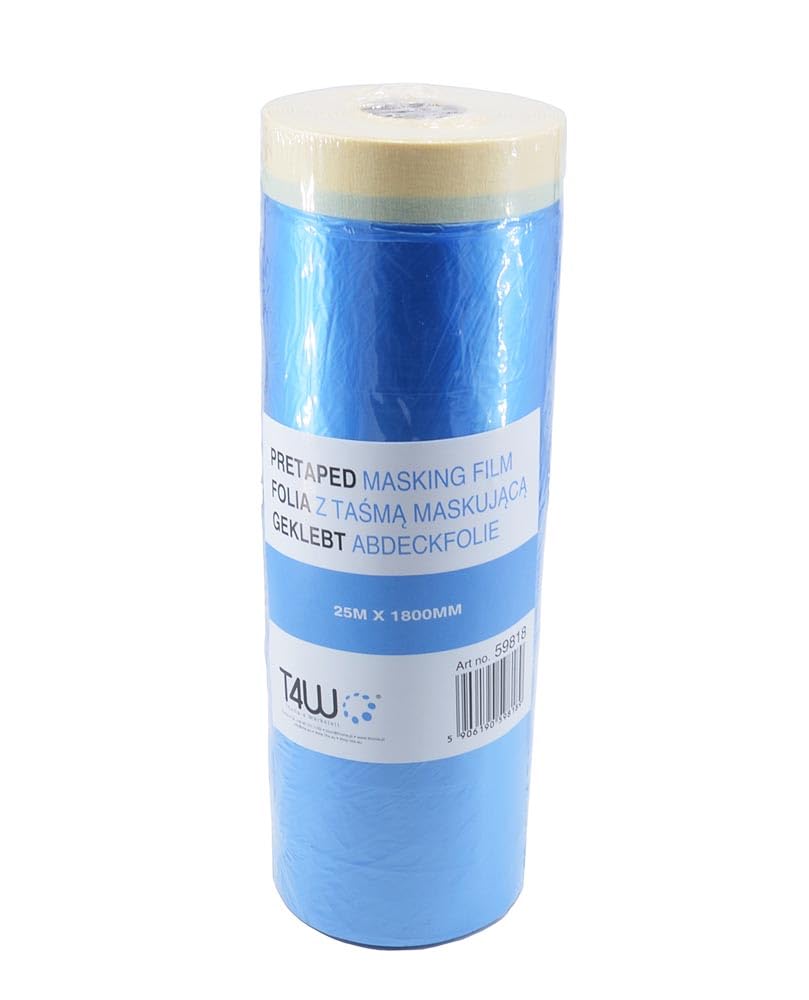 T4W masking film with tape, 25 m / 1800 mm, film for painting work, fabric tape with masking film
