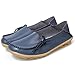 Tenworld Women's Driving Shoes Cowhide Casual Lace-Up Flat Loafers Boat Shoes (8, Dark Blue)