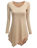 Doublju Women Handkerchief Hem Line Long Sleeve Lightweight Knitting Tunic Top
