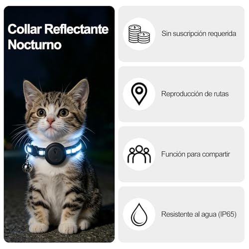 Collar GPS Gatos 2 en 1,Localizador GPS Perros con Seguimiento en Tiempo Real y Funciones Antipérdida,Sin Suscripción,iOS/Android,Collar Ajustable con Cascabel,Apto para Perros Pequeños y Gatos-Negro