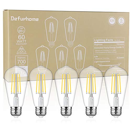 Defurhome LED Edison Bulbs 60W Equivalent, Daylight White 4000K, High