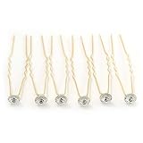 Bridal/ Wedding/ Prom/ Party Set Of 6 Gold Plated Crystal Bead Hair Pins by Avalaya