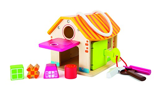 Small Foot Motorikhaus „Stall“ aus Holz, Motorikspielzeug mit Vier Schlüsseln und Steckformen, ab 12 Monaten, 10315, Mehrfarbig, + 3 años – Bild 4