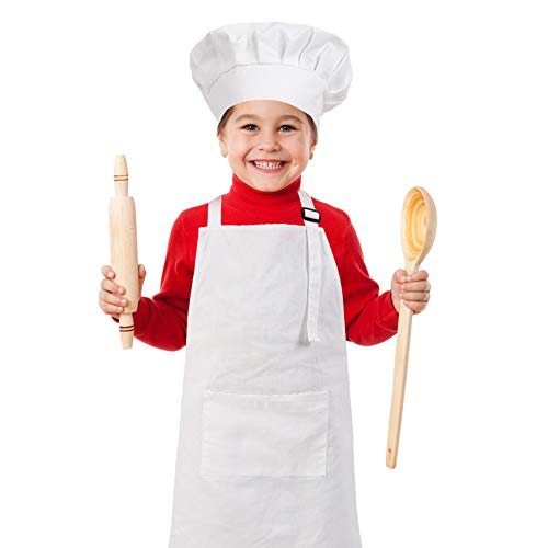 CRJHNS Kids Apron and Chef Hat Set, Adjustable Cotton Child Apron