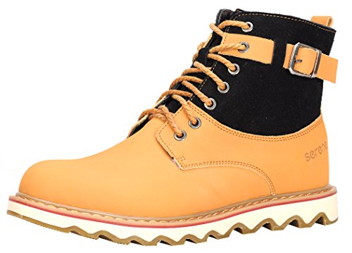 Serene Christmas Mens Leather Suede Comfortable Fur Lined Lace Up Buckle Side Winter Snow Boots(9 D(M)US, 3108Brown)