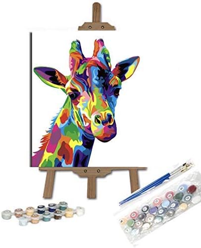 SolarCN Animal Acrylic Paint by Numbers Kit for Adults Beginners 16x20 Inch Without Frame (Colorful Giraffe)