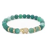 Gemfeel 8mm Natural Lava Stone CZ Gold Elephant