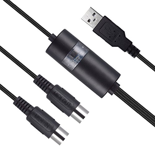USB IN-OUT MIDI Cable Converter, VSEER Professional Piano Keyboard to PC/Laptop/ Mac MIDI Adapter Cord for Home Music Studio - 6.5Ft
