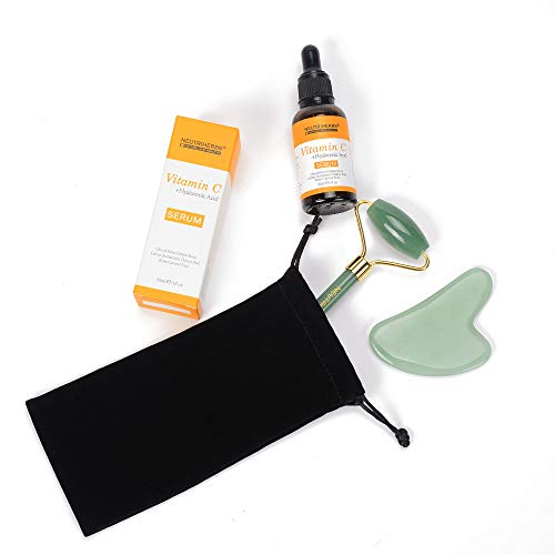 NEUTRIHERBS Jade Roller and Gua Sha Set for Face with Vitamin C Serum (3 in 1 Kit) Facial Massage Skin Care for Eye… - Image 5