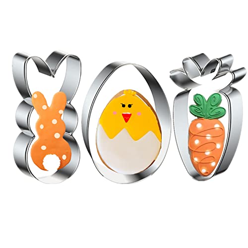 Easter Cookie Cutters, 3 Pieces Carrot Egg Bunny Rabbite Shapes Cookie