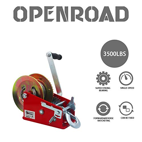OPENROAD 3500lbs Capacity Heavy Duty Hand Winch, with 10M(32ft) Steel Cable Crank Hand Winch Boat use Hand Winch(Red 3500lbs)… - Image 2