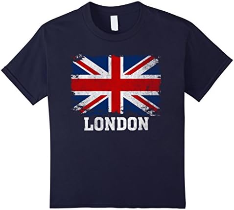 Kids London England British Flag Vintage Union Jack T-Shirt 6 Navy