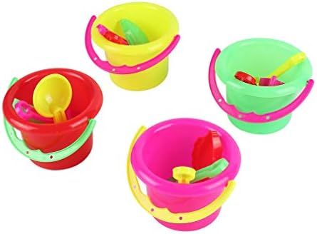 MUMUMU 4Pcs Novelty Mini Beach Toys Set Sand Pails Bucket With Shovel Rake Summer Pool Beach Sand Play Toys Gift For Children Kids Random