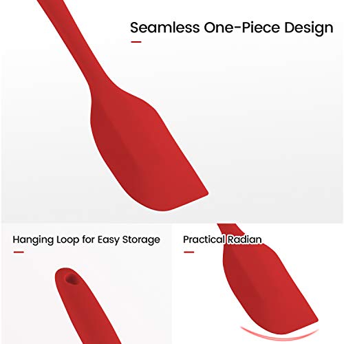 Silicone Spatula Set, Heat Resistant Kitchen Spatulas for Non-Stick Cooking and Baking, Seamless One Piece Design, Flexible Spatula, Dishwasher Safe, Rubber Spatula Set of 5 (Red)