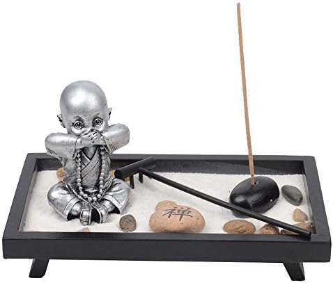 Speak No Evil Buddha Statue Zen Garden Incense Burner w/ Rack