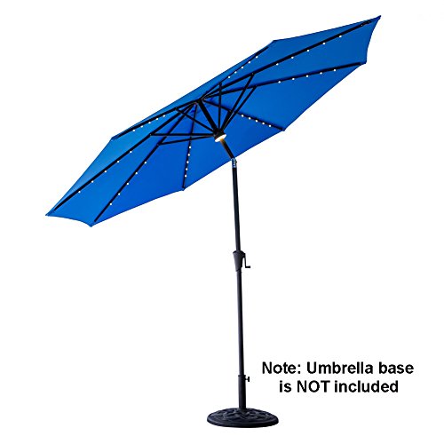 FLAME&SHADE 11 ft Outdoor Patio and Table Umbrella with Solar LED Lights and Tilt - Aqua Blue