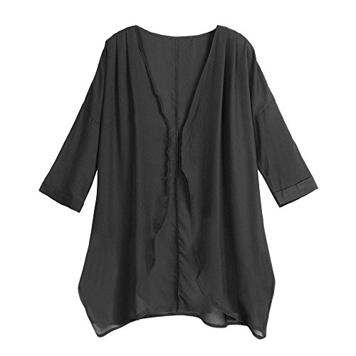 HTDBKDBK Kimono Cardigan for Women Loose Solid Sheer Chiffon Loose Kimono Cardigan Capes Bikini Swimwear Beach Black - Thumbnail 4