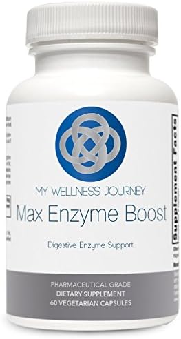My Wellness Journey Max Enzyme Boost- Acid Resistant, Vegan Suitable Broad Spectrum Digestive Enzymes- Aids Fat, Protein, Carbohydrate, Fiber and Lactose Digestion- 60 Capsules