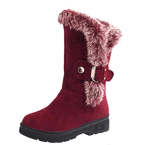 Fur Booties for Women, Sunyastor Women Boots Slip-On Soft Snow Boots Flat Winter Fur Lined Ankle Boots Shoes