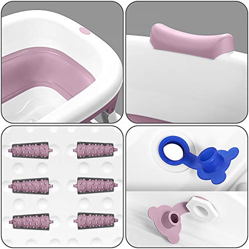 54 inches Large Portable Foldable Bathtub Soak 3-Stage Tub for Adult/Children/Toddlers Efficient Maintenance of Temperature Bath Tub SPA & Foot Massage EuroBath Plastic Non-slip Pink