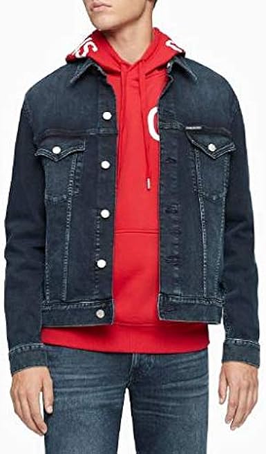red calvin klein denim jacket