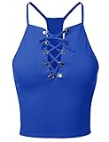 Made by Emma Women's Eyelet Lace Up Racer-Back Adjustable Strap Cami Tank Top
