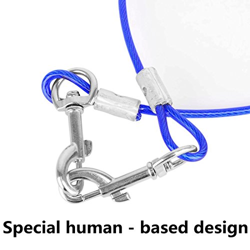 Dog Leashes, Petforu Pet Tie-out Cable Steel Wire Rope with Dual Heads Metal Hooks [3M /10Feet] - Thumbnail 4