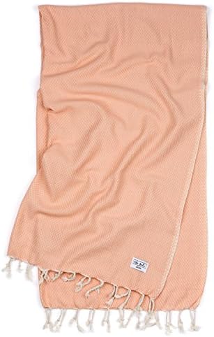 Waffle Weave Turkish Bath and Beach Towel, Plush and Absorbent, Ideal for Babies and Kids, Peshtemal, Fouta for Travel, Beach, Bath, Yoga by The Bali Market, 100% Turkish Cotton, (Melon)