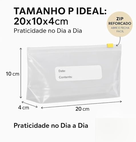 Saco Hermético 20 Unidades Tamanho 20cm x 10cm - Saco Para Congelar Premium, Armazenar e Organizar Alimentos no Freezer e Geladeira com Zip Duplo Reforçado, Reutilizável e Livre de BPA | Livre de BPA, Reutilizável, Vedação Hermética, Anti Vazamento, Zip Reforçado