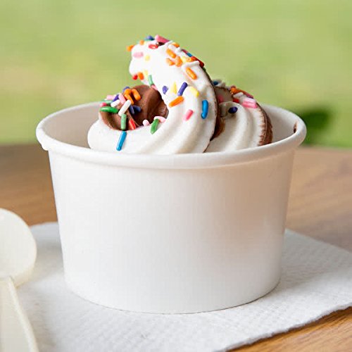 50 Pack | Ice Cream Sundae Cups | Disposable Paper Dessert Frozen Yogurt Bowls Party Supplies for Hot or Cold Food, White, | 6-Ounce