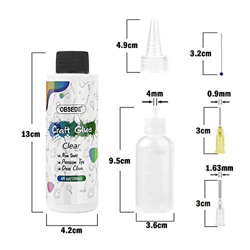 OBSEDE Craft Glue Dries Clear Art Adhesive 4fl oz/120ml with Fine Metal Tip Bottle Applicator