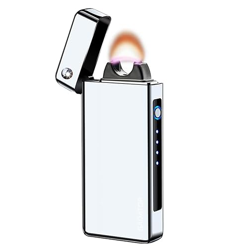 GADATOP Arc Plasma Flame Lighter USB Rechargeable Windproof Electric Lighter for Candle (Silver)