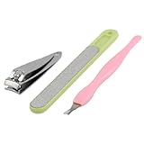 Rosallini Women Green Nail File Silver Tone Clipper Pink Cuticle Cutter Beauty Set