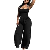 HBQ Women's 2 Piece Sets Casual Spaghetti Strap Top Wide Leg Pants Vacation Lounge Matching Outfits