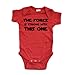 Cute Funny Nerd Geek Humor The Force is Strong With this One Soft Baby Bodysuit Red Newborn