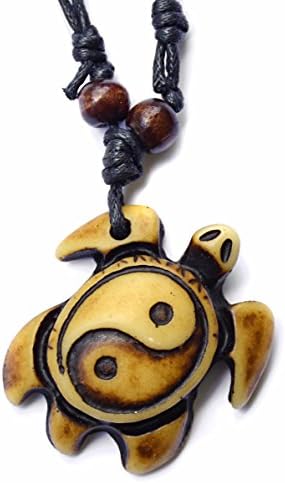 Honu Turtle Pendant Necklace - Tiki Good Luck Charm Jewelry - Adjustable Cord (Yin Yang (Solid))